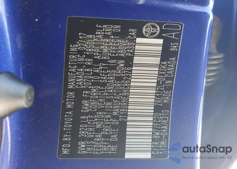 2017 Toyota Corolla L z USA, uszkodzony, nr VIN 2T1BURHE9HC862376